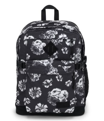 Black and white floral backpack hotsell