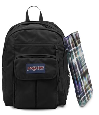jansport black leather backpack
