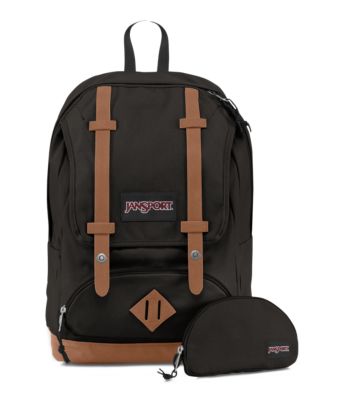 jansport black leather backpack