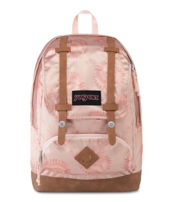 white jansport backpack with leather bottom