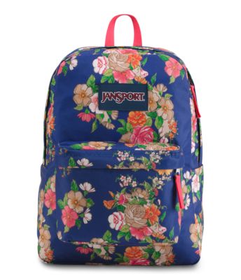 jansport blue and white floral backpack